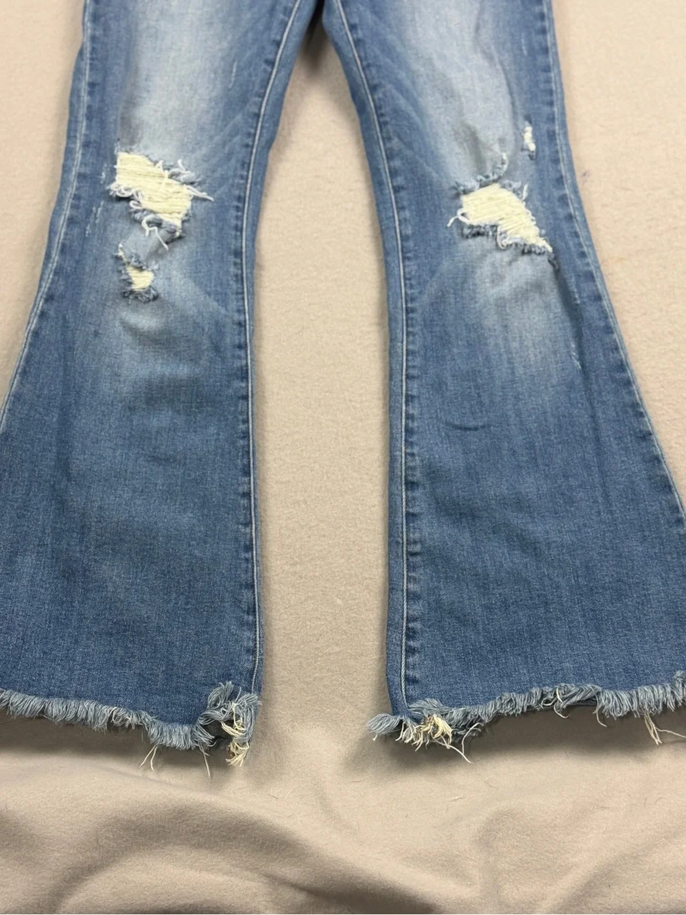 Risen Flare Jeans Womens Size 11 Distressed with Button Fly Y2K - Picture 3 of 11